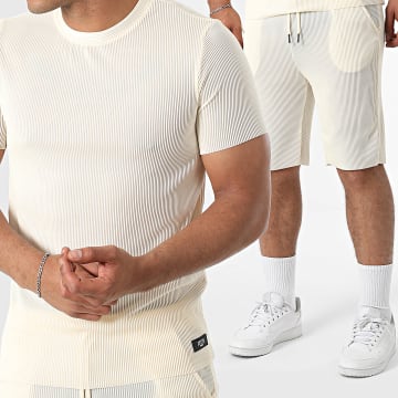 Zelys Paris - Ensemble Tee Shirt Et Short Jogging Côtelé Tilon Beige Clair