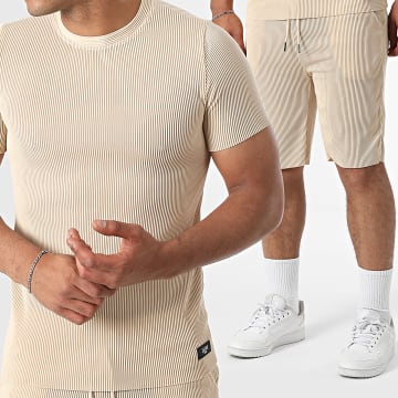 Zelys Paris - Ensemble Tee Shirt Et Short Jogging Côtelé Tilon Beige