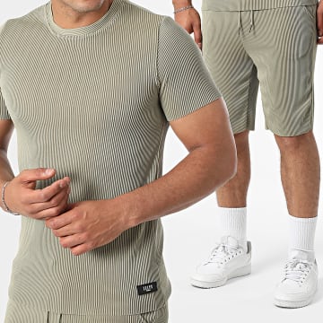 Zelys Paris - Ensemble Tee Shirt Et Short Jogging Côtelé Tilon Vert Kaki Clair