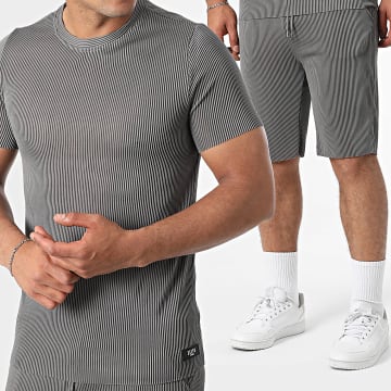 Zelys Paris - Ensemble Tee Shirt Et Short Jogging Côtelé Tilon Gris Anthracite