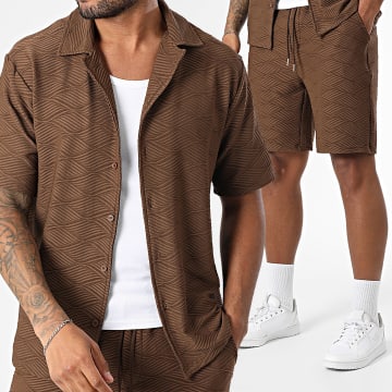 Frilivin - Ensemble Chemise Manches Courtes Et Short Jogging Texturé R87 Marron