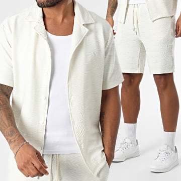 Frilivin - Ensemble Chemise Manches Courtes Et Short Jogging Texturé R87 Beige Clair