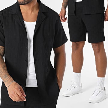 Frilivin - Ensemble Chemise Manches Courtes Et Short Jogging Texturé D71 Noir