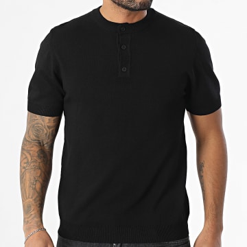 Frilivin - Tee Shirt Maille Col Boutonné 670 Noir