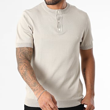 Frilivin - Tee Shirt Maille Col Boutonné 670 Beige