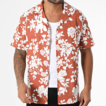Frilivin - X93 Camisa de manga curta de verão com flores brancas e vermelhas