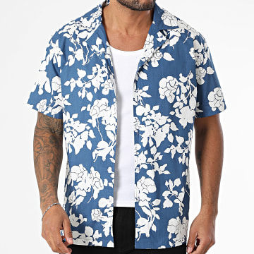 Frilivin - Chemise Manches Courtes Estivale X93 Bleu Roi Blanc Floral