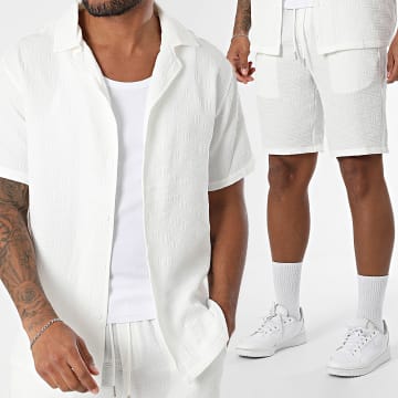 Frilivin - Ensemble Chemise Manches Courtes Et Short Jogging Texturé E72 Blanc