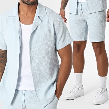 Frilivin - Ensemble Chemise Manches Courtes Et Short Jogging Texturé E72 Bleu Clair