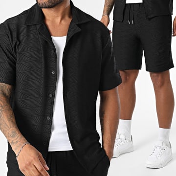 Frilivin - Ensemble Chemise Manches Courtes Et Short Jogging Texturé R87 Noir