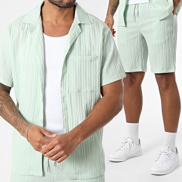 Frilivin - Conjunto Camisa Manches Cortes Y Short Jogging A Rayas B69 Verde Claro
