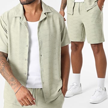 Frilivin - Ensemble Chemise Manches Courtes Et Short Jogging Texturé R87 Vert Kaki Clair