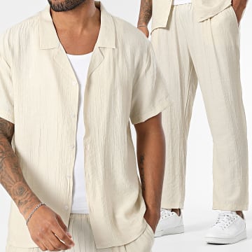 Frilivin - Set aus Kurzarmhemd und strukturierter Hose 249 Beige