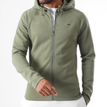 Lacoste - Felpa con cappuccio e zip con logo ricamato in coccodrillo verde Khaki