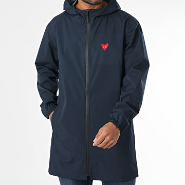 Luxury Lovers - Giacca a vento con cappuccio con ricamo a cuore blu navy