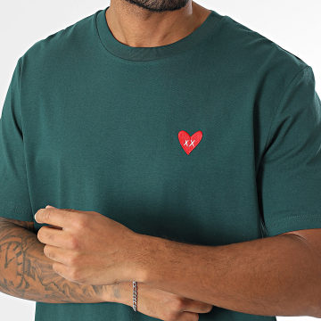 Luxury Lovers - Tee Shirt Oversize Grande Ricamo Cuore Verde Bottiglia