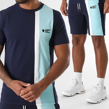 Comme Des Loups - Set di magliette e pantaloncini da jogging Amalfi azzurro navy bianco