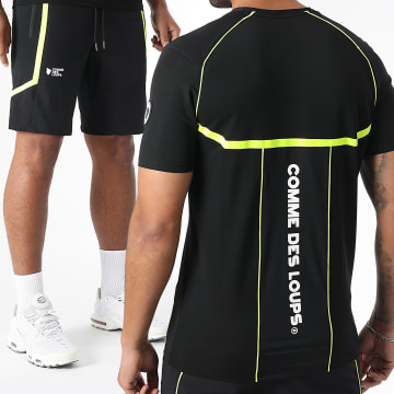 Comme Des Loups - Baltirun Set di maglietta e pantaloncini da jogging nero giallo fluo