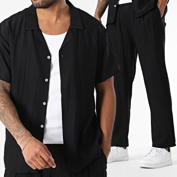 Frilivin - Set aus Kurzarmhemd und strukturierter Hose 249 Schwarz