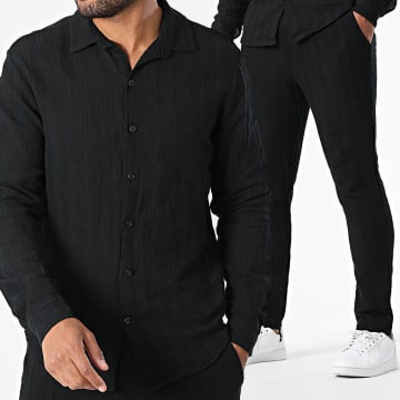 Frilivin - Set aus Langarmshirt und strukturierter Hose 066 Schwarz
