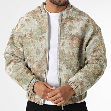 Frilivin - J90 Giacca con zip verde chiaro beige con fiori