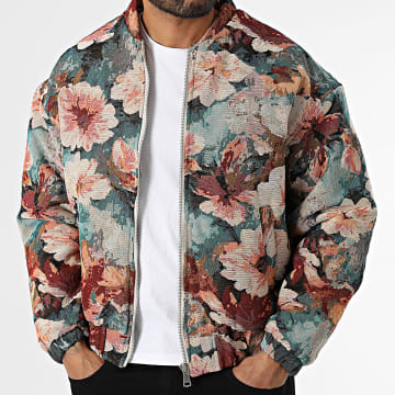 Frilivin - Veste Zippée L39 Vert Beige Bordeaux Floral