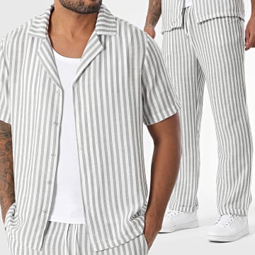 Uniplay - Ensemble Chemise Manches Courtes Et Pantalon A Rayures 125 Blanc Gris