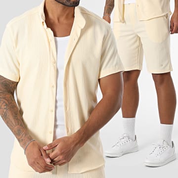 Classic Series - Ensemble Chemise Manches Courtes Et Short Jogging Texturé 004 Jaune Clair