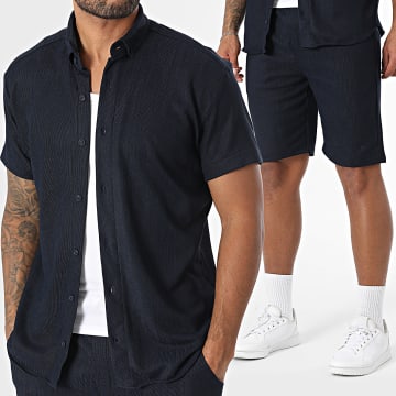 Classic Series - Ensemble Chemise Manches Courtes Et Short Jogging Texturé 004 Bleu Marine