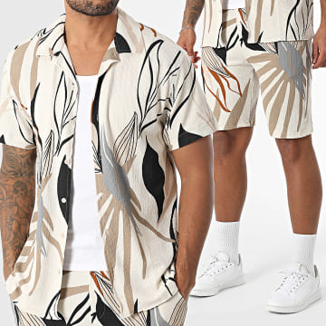 Classic Series - Ensemble Chemise Manches Courtes Et Short Jogging Texturé 003 Beige Noir