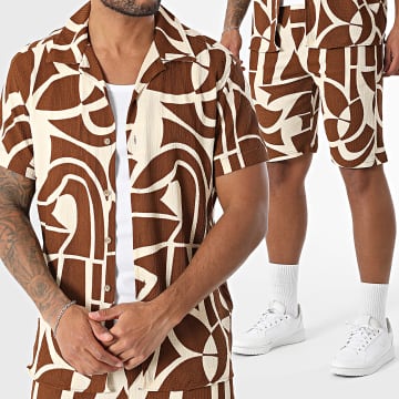 Classic Series - Ensemble Chemise Manches Courtes Et Short Jogging Texturé 003 Beige Marron