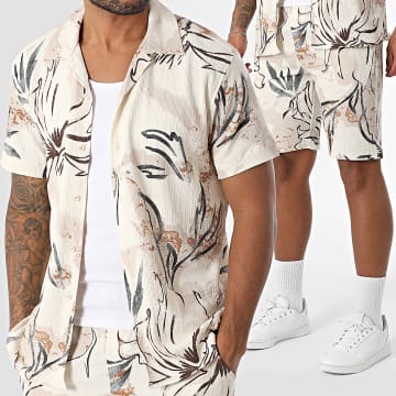 Classic Series - Ensemble Chemise Manches Courtes Et Short Jogging Texturé 003 Beige Bleu Marine