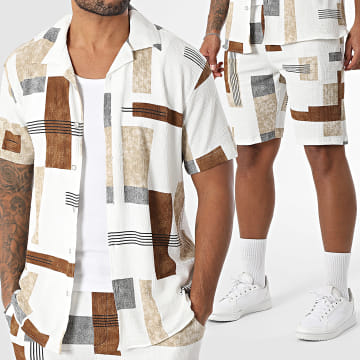 Classic Series - Ensemble Chemise Manches Courtes Et Short Jogging Texturé 003 Blanc Marron