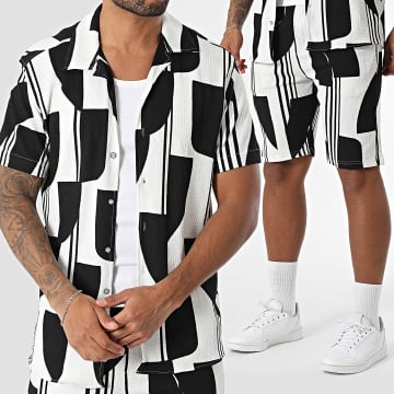 Classic Series - Ensemble Chemise Manches Courtes Et Short Jogging Texturé 003 Blanc Noir