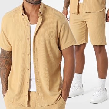 Classic Series - Ensemble Chemise Manches Courtes Et Short Jogging Texturé 004 Camel Clair