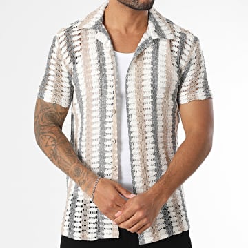 Classic Series - Chemise Manches Courtes En Mailles A Rayures 045 Ecru Beige Gris Anthracite