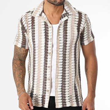 Classic Series - Chemise Manches Courtes En Mailles A Rayures 045 Ecru Beige Marron