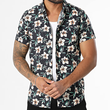 Le Temps Des Cerises - Chemise Manches Courtes Brisel Bleu Marine Beige Clair Floral