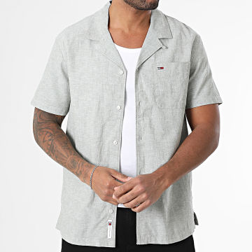 Tommy Jeans - Chemise Manches Courtes Linen Blend Camp 0895 Vert Chiné