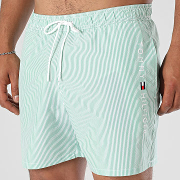 Tommy Hilfiger - Short De Bain A Rayures Medium Drawstring 3265 Vert Blanc