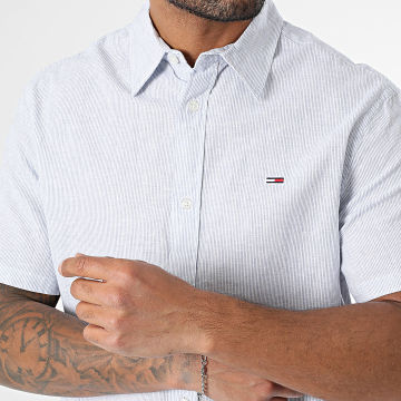 Tommy Jeans - Chemise Manches Courtes A Rayures Regular Linen Blend Stripes 0894 Bleu Blanc