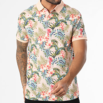 American People - Plaisir Polo Korte Mouw Zalm Bloemen