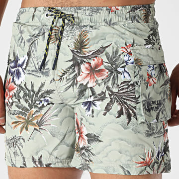 American People - Mercure Zwemshort Khaki Groen Bloemen