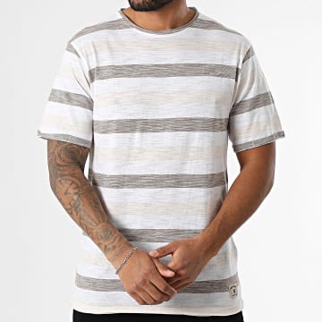 American People - Twitter Streifen T-Shirt Weiß Beige Braun