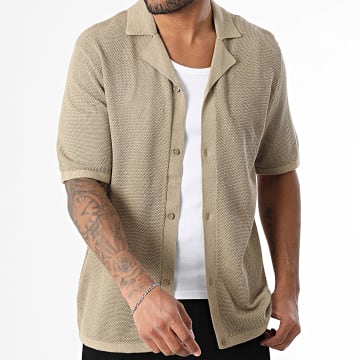 Jack And Jones - Orion Shirt Korte Mouw Donker Beige Mesh