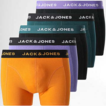 Jack And Jones - Lot De 5 Boxers Ben Solid Noir Vert Bouteille Orange Violet