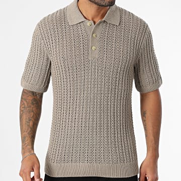 Jack And Jones - Joel Lichtbruin Gestreept Poloshirt met Korte Mouw