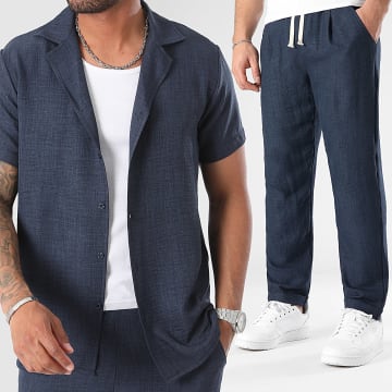 LBO - Conjunto Camisa De Mangas Cortas Y Pantalón Efecto Lino 2031 Azul Marino