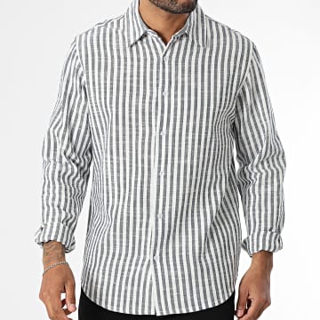 MTX - Camisa de Manga Larga a Rayas 519 Blanco Azul Marino