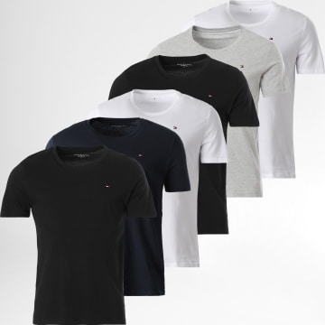 Tommy Hilfiger - Lot De 6 Tee Shirts Signature 3379 Noir Blanc Bleu Marine Gris Chiné